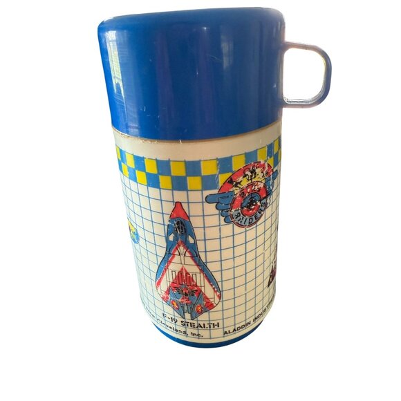 Vintage Ring Raiders Aladdin Lunchbox Thermos 1988 Matchbox Fighter Jets Blue - Picture 16 of 16